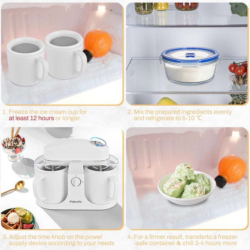 Pukomc Ice Cream Maker Machine for Home Use, with Two Ice Cream Bowls,Simple Operation and Easy to Clean,White - Image 3